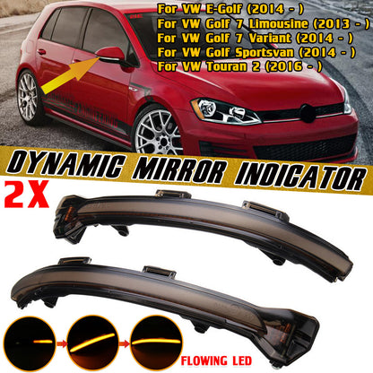 For VW Golf Volkswagen Touran Car Dynamic Flowing Side Mirror LED Turn Signal Water Blink Light