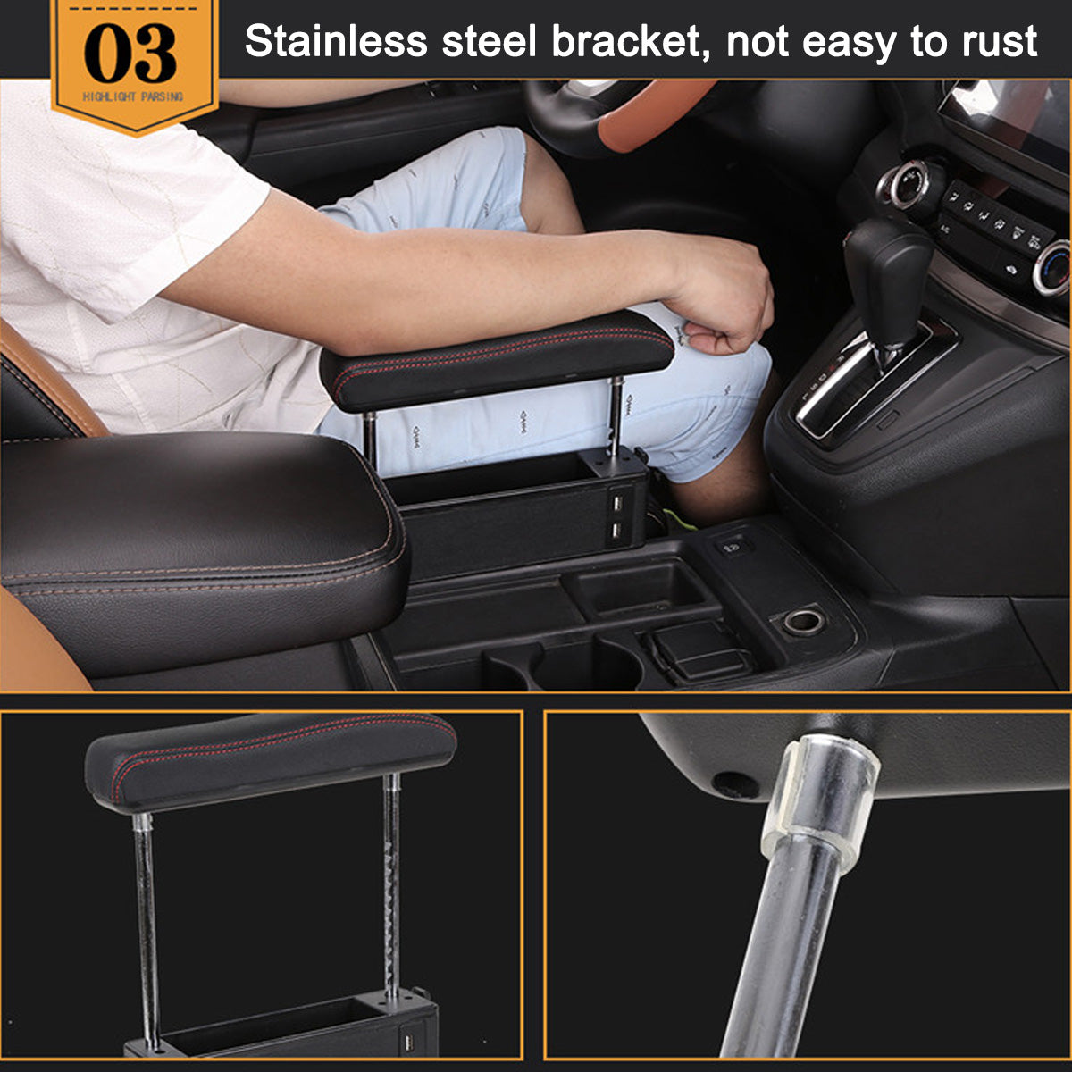 Car Universal Armrest Storage Box With Multi Function 4USB Socket Organizer