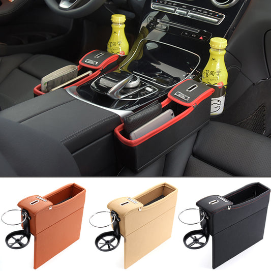 Car Auto Black PU Seat Storage Box Catcher Gap Filler Cup Holder