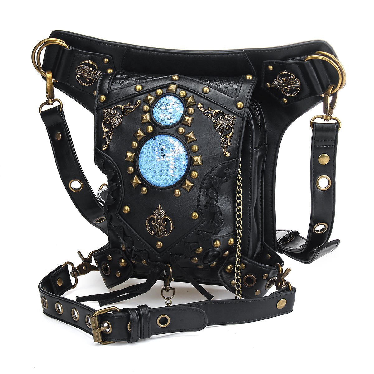 Motorcycle Steampunk Waist Bag PU Leather Handbag Storage