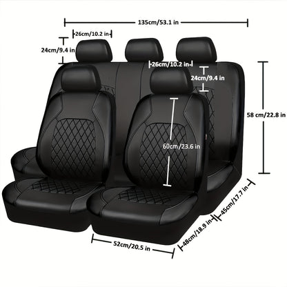 5-Seat Universal Car Seat Covers - Luxurious Black Faux Leather, Durable Protection