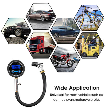 Car Motorcycle Van 0-200Psi Digital LCD Tyre Tire Air Pump Pressure Gauge Tester Tools