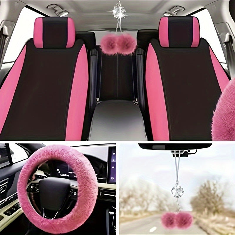 17-piece Combination Car Seat Cover Plush Pendant Steering Wheel Cover Handbrake