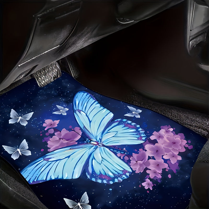 4pcs Waterproof Butterfly & Flower Car Floor Mats - Durable, Non-Slip, All-Weather Protection