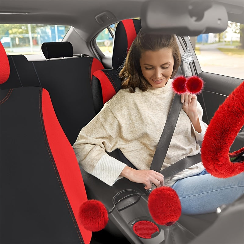 17-piece Combination Car Seat Cover Plush Pendant Steering Wheel Cover Handbrake