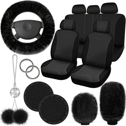 17-piece Combination Car Seat Cover Plush Pendant Steering Wheel Cover Handbrake