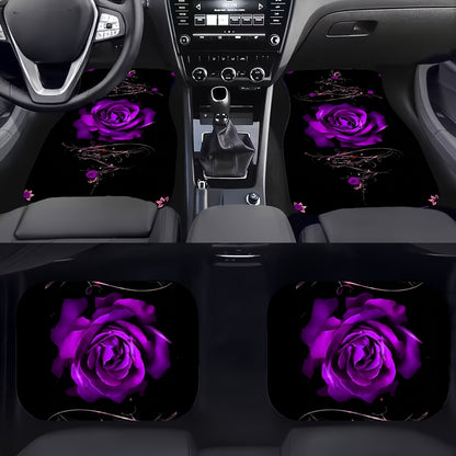 4pcs Universal Rose Print Car Floor Mats - Secure Non-slip Design, All-Weather