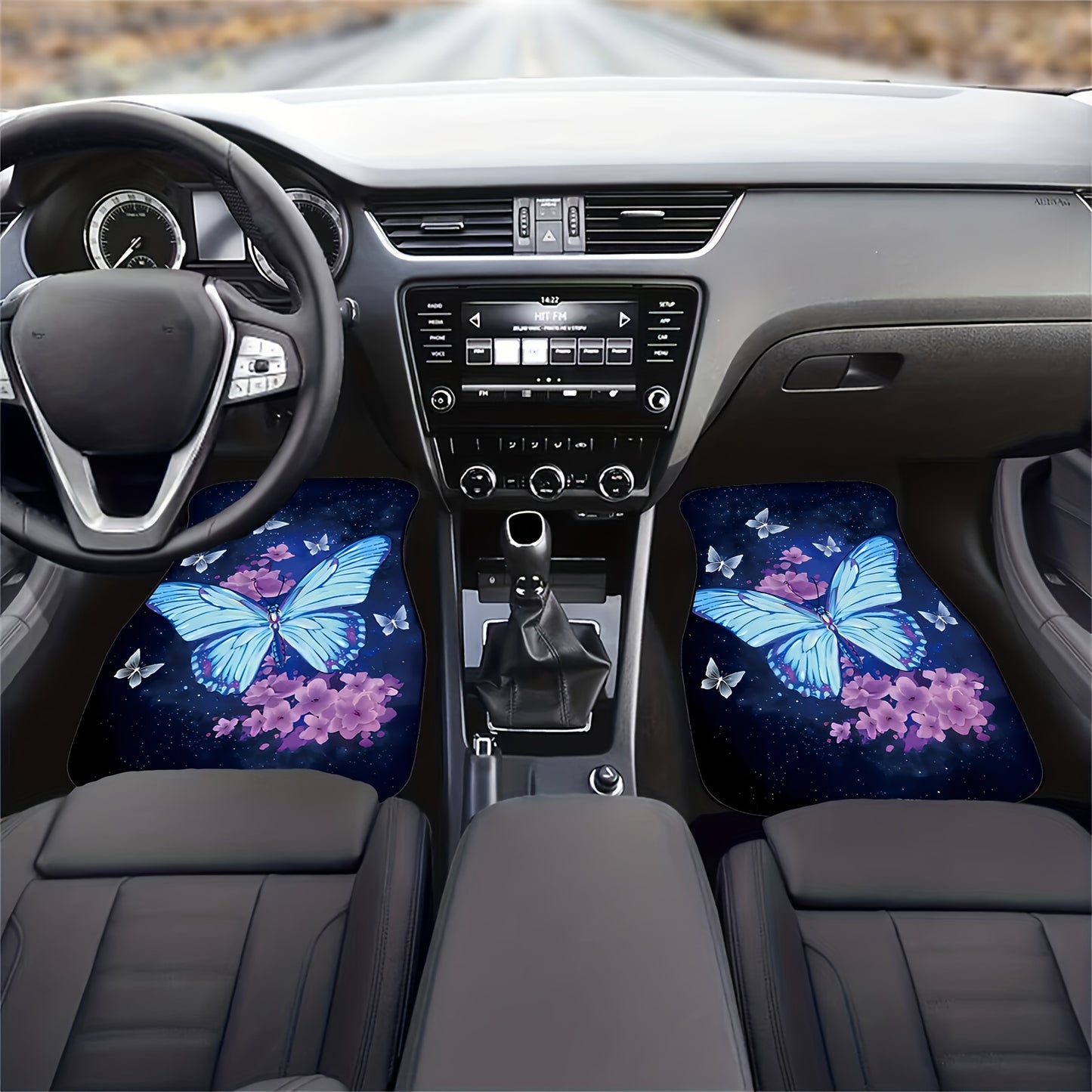 4pcs Waterproof Butterfly & Flower Car Floor Mats - Durable, Non-Slip, All-Weather Protection