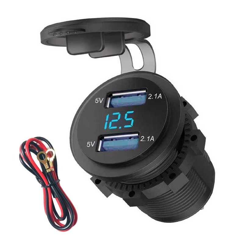 Car 2 Port Dual USB Charger Socket Power Outlet  LED Voltmeter 4.2A