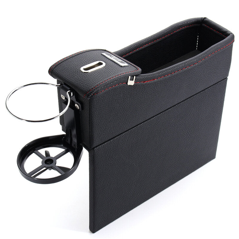 Car Auto Black PU Seat Storage Box Catcher Gap Filler Cup Holder