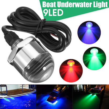 Car Boat Waterproof Yacht Light NPT Marine Underwater Lights Steel 9W 12V 9 LED 1/2inch