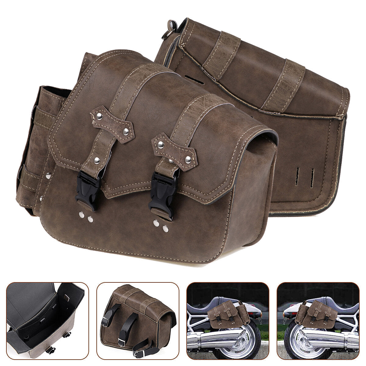 Motorcycles Universal Saddlebag PU Leather Storage Holder