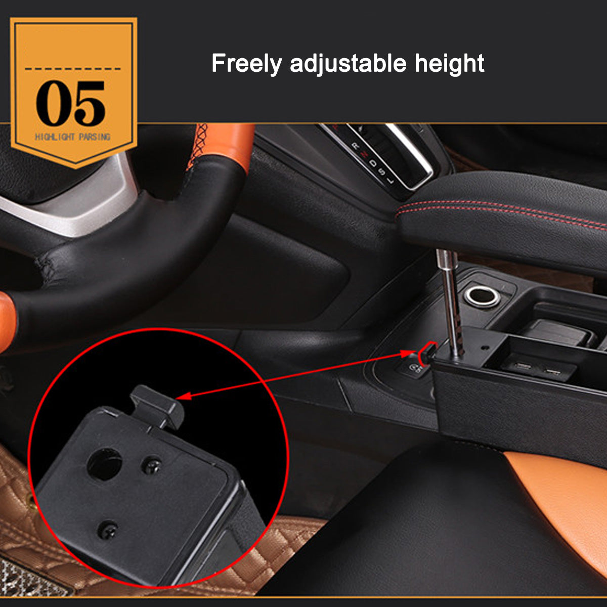 Car Universal Armrest Storage Box With Multi Function 4USB Socket Organizer