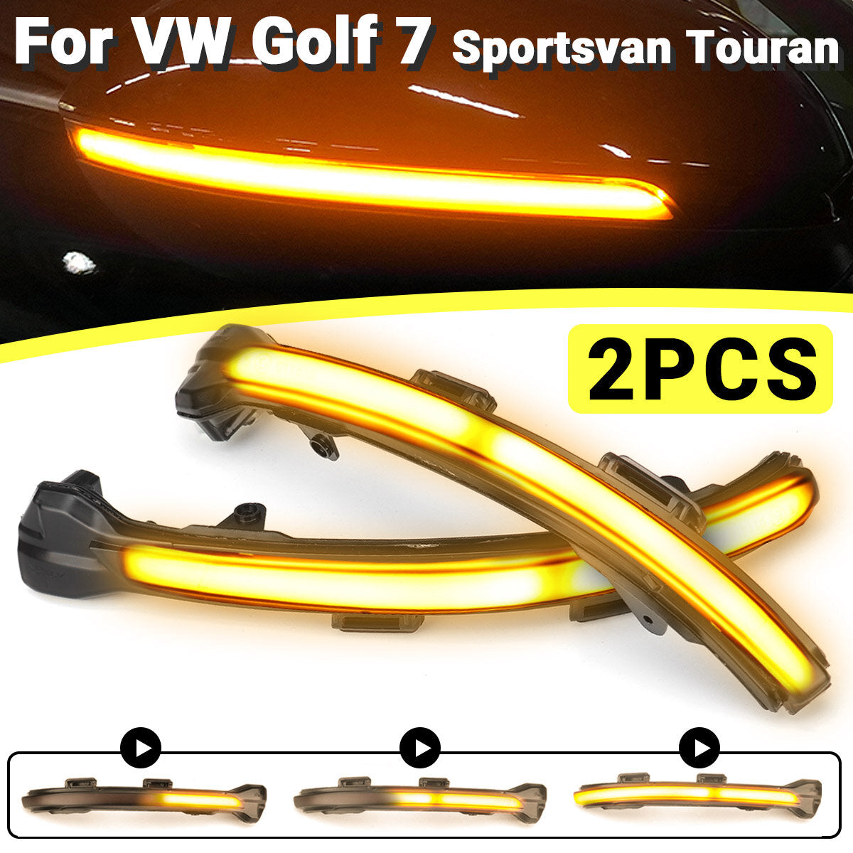 For VW Golf Volkswagen Touran Car Dynamic Flowing Side Mirror LED Turn Signal Water Blink Light