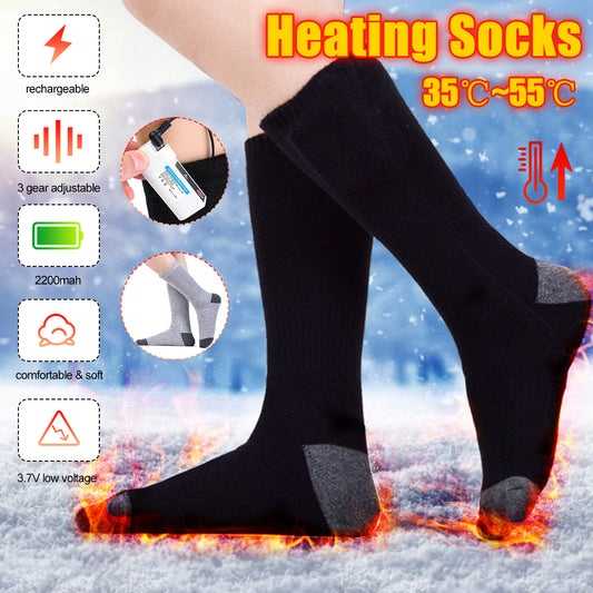 USB Rechargeable Electric Heating Winter Warm Feet Socks 2200mAh