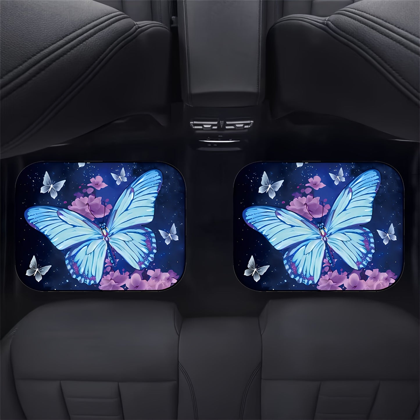 4pcs Waterproof Butterfly & Flower Car Floor Mats - Durable, Non-Slip, All-Weather Protection