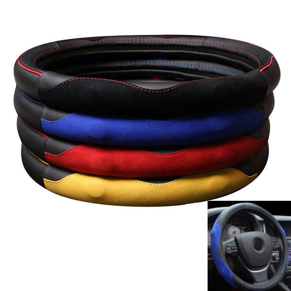 Car Auto  Leather Steel Ring Wheel Glove Cover Multicolor 38cm