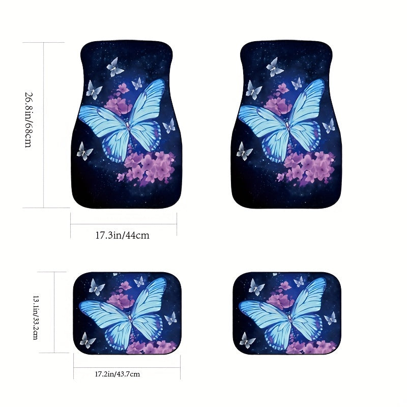 4pcs Waterproof Butterfly & Flower Car Floor Mats - Durable, Non-Slip, All-Weather Protection