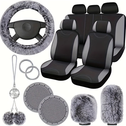 17-piece Combination Car Seat Cover Plush Pendant Steering Wheel Cover Handbrake