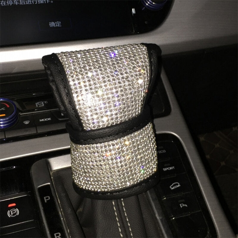 Car Shift Knob Handbrake Seatbelt Cover Bling Crystal Interior Decor 3 Pcs Sets