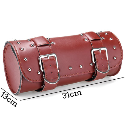 Motorcycle Side Bag Luggage Saddlebag Brown PU Leather 31x13cm