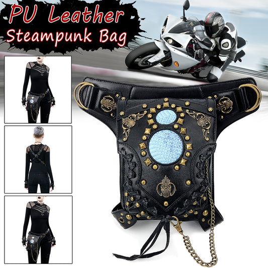 Motorcycle Steampunk Waist Bag PU Leather Handbag Storage