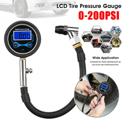 Car Motorcycle Van 0-200Psi Digital LCD Tyre Tire Air Pump Pressure Gauge Tester Tools