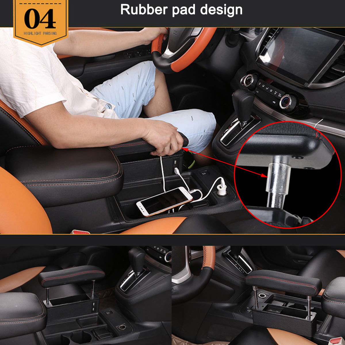 Car Universal Armrest Storage Box With Multi Function 4USB Socket Organizer