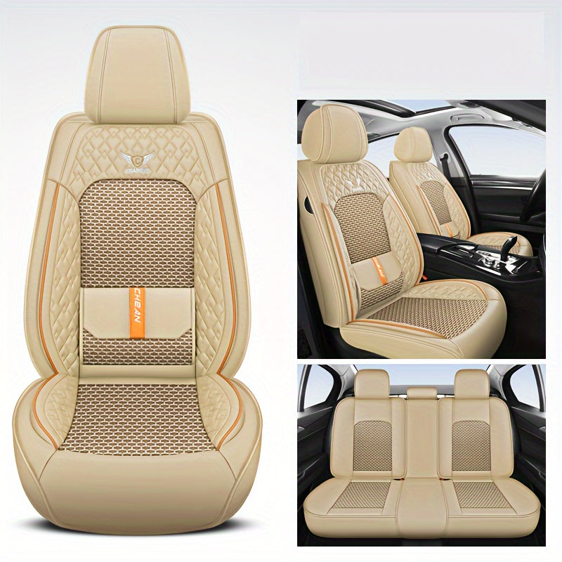 5-Seat Car Cushion Set - Premium Ice Silk Fully Surrounded Seat Covers with Breathable