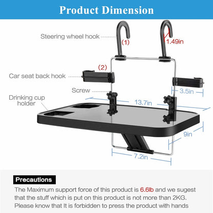 Car Seat Back Foldable Tray Food Dining Drink Laptop Desk Portable Hanging Table