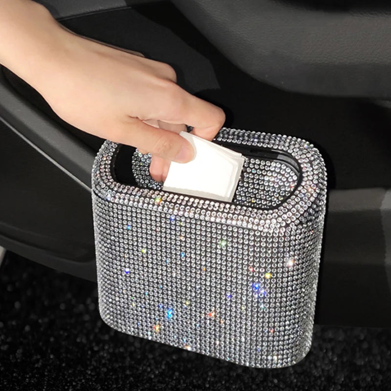 Car Diamond Crystal Trash Can Bin Glitter Garbage Organizer – dearmotor