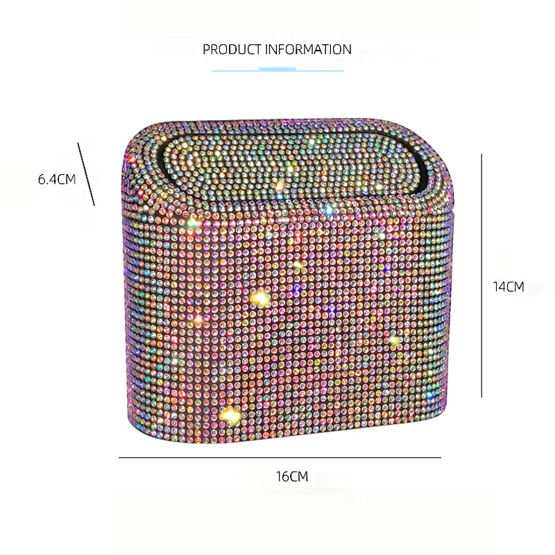 Car Diamond Crystal Trash Can Bin Glitter Garbage Organizer