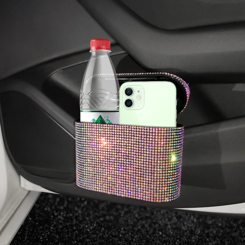 Car Diamond Crystal Trash Can Bin Glitter Garbage Organizer