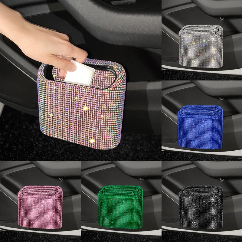 Car Diamond Crystal Trash Can Bin Glitter Garbage Organizer