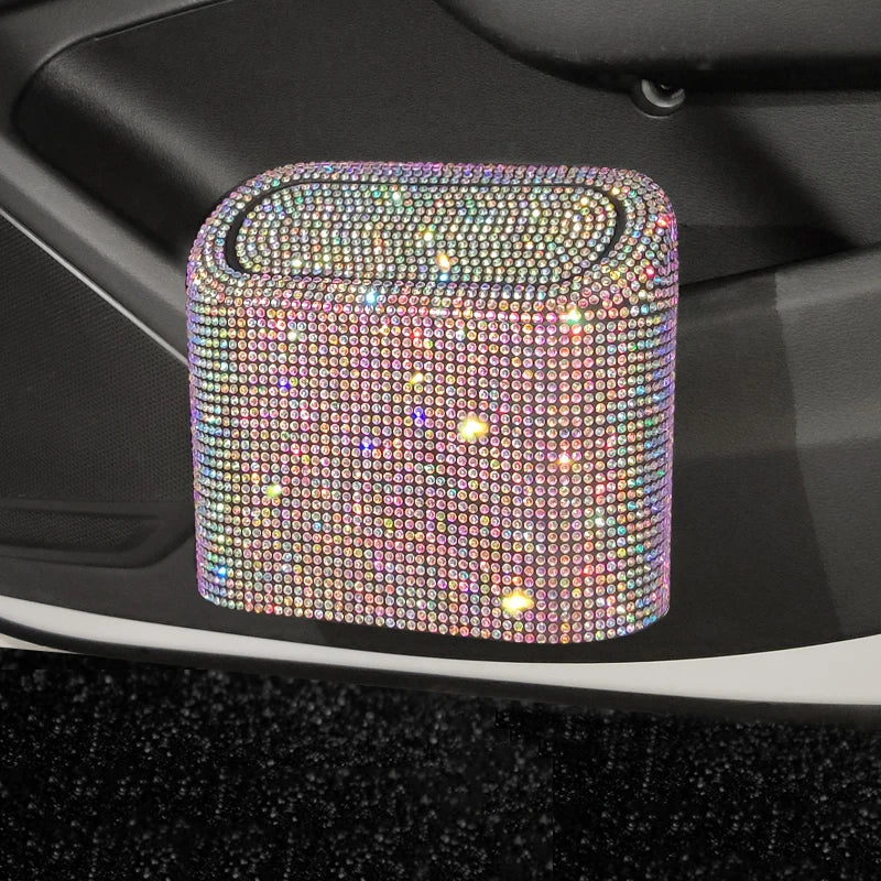 Car Diamond Crystal Trash Can Bin Glitter Garbage Organizer