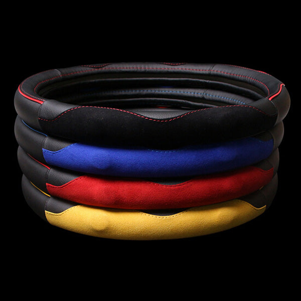 Car Auto  Leather Steel Ring Wheel Glove Cover Multicolor 38cm