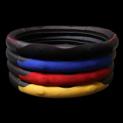 Car Auto  Leather Steel Ring Wheel Glove Cover Multicolor 38cm