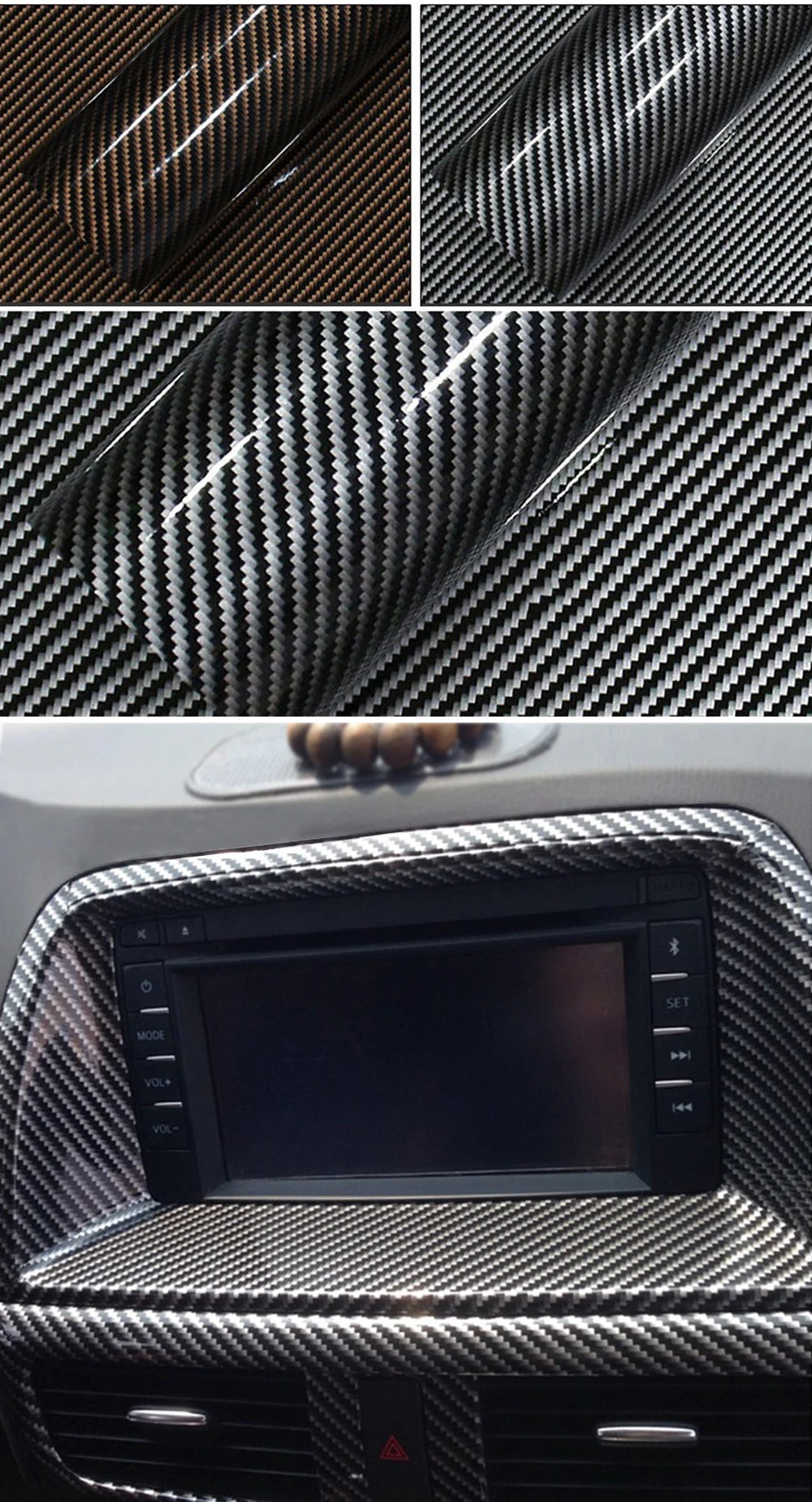 30x100cm 2D Carbon Fiber Stickers for Car Exterior Vinyl Film Wrap Protective