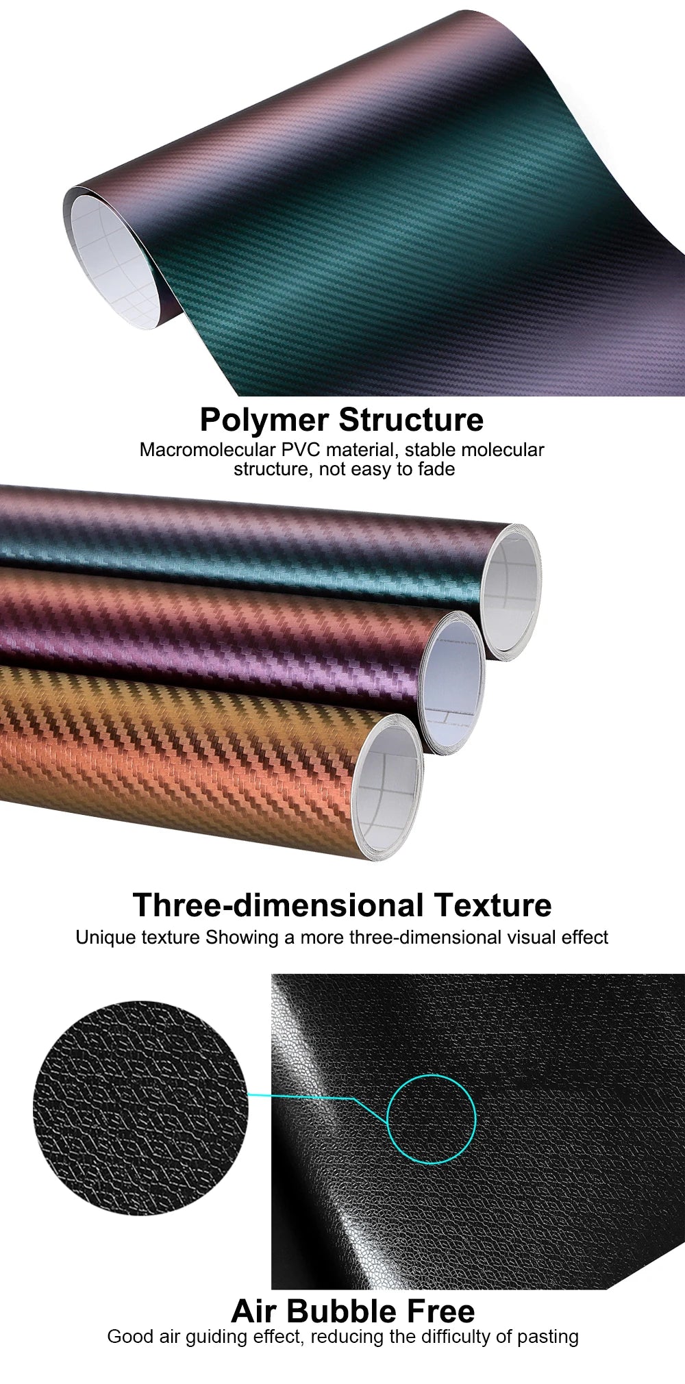 152*10/20cm 3D Carbon Fiber Chameleon Stickers Car Styling Foil Wrap Decal