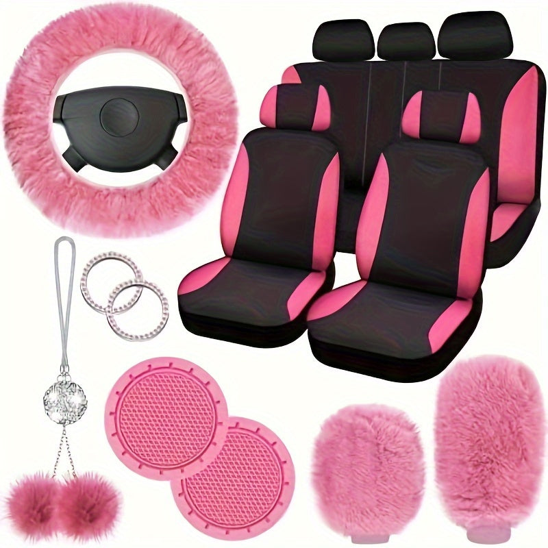 17-piece Combination Car Seat Cover Plush Pendant Steering Wheel Cover Handbrake