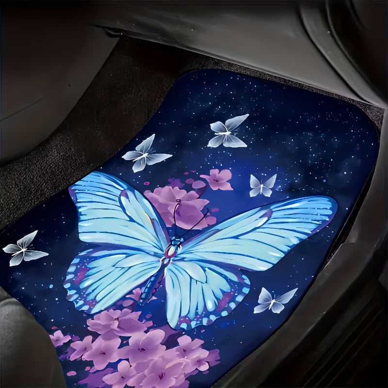 4pcs Waterproof Butterfly & Flower Car Floor Mats - Durable, Non-Slip, All-Weather Protection