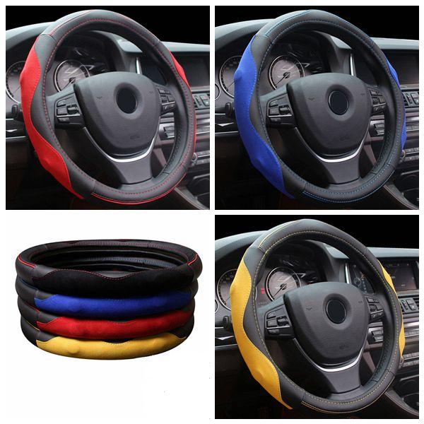 Car Auto  Leather Steel Ring Wheel Glove Cover Multicolor 38cm