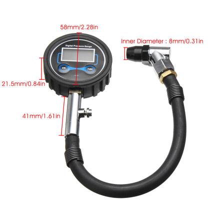 Car Motorcycle Van 0-200Psi Digital LCD Tyre Tire Air Pump Pressure Gauge Tester Tools