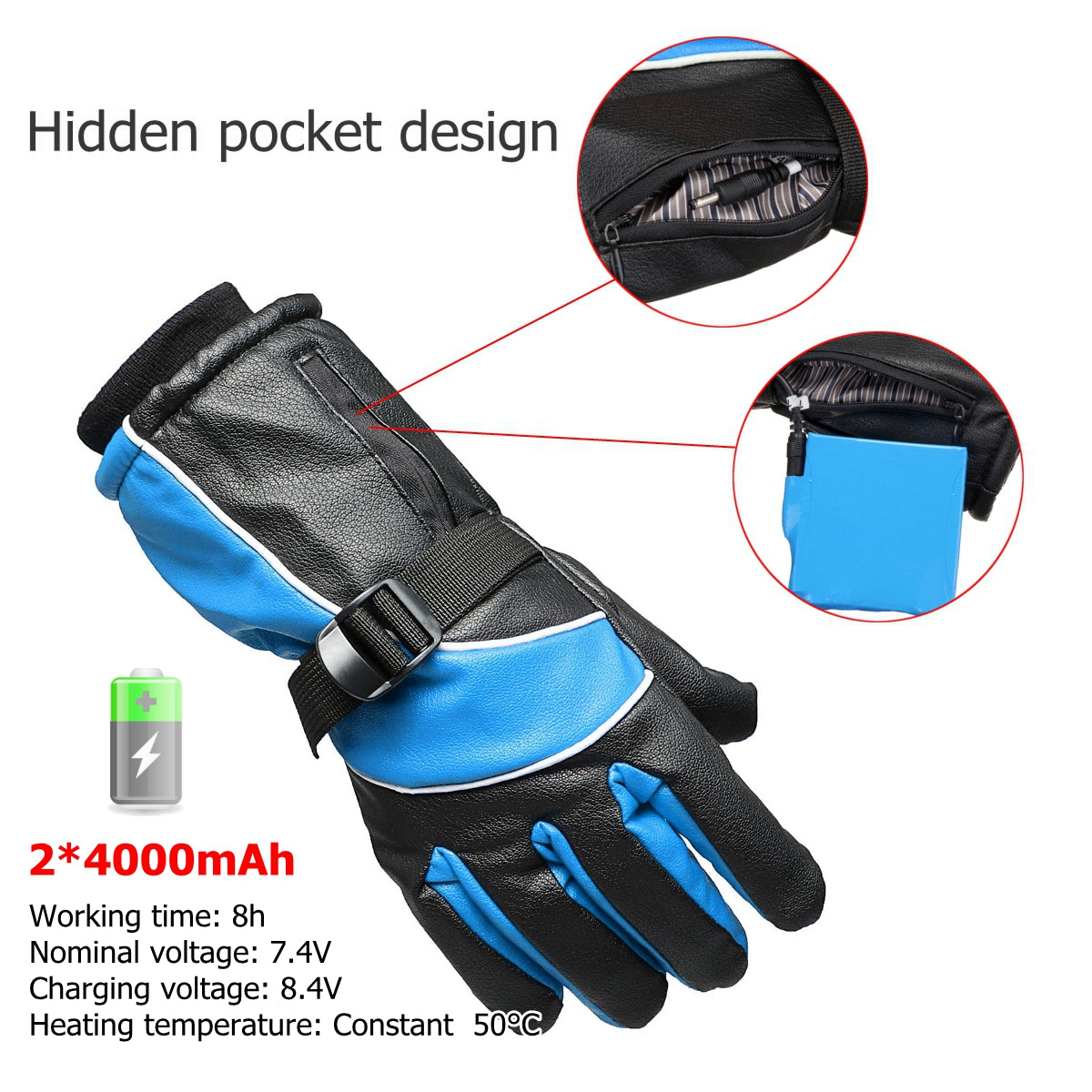 Motorcycle Waterproof 4000mah Rechargable Electric Heated Thicken Velvet Gloves