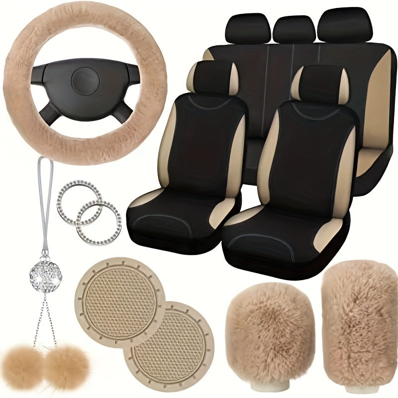 17-piece Combination Car Seat Cover Plush Pendant Steering Wheel Cover Handbrake