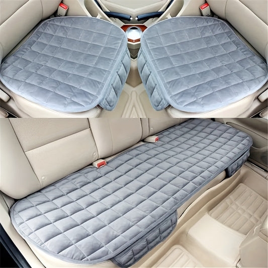 3pcs Soft & Cozy Plush Car Seat Cushion Covers - Gingham Pattern, Air-Filled, Hand Washable