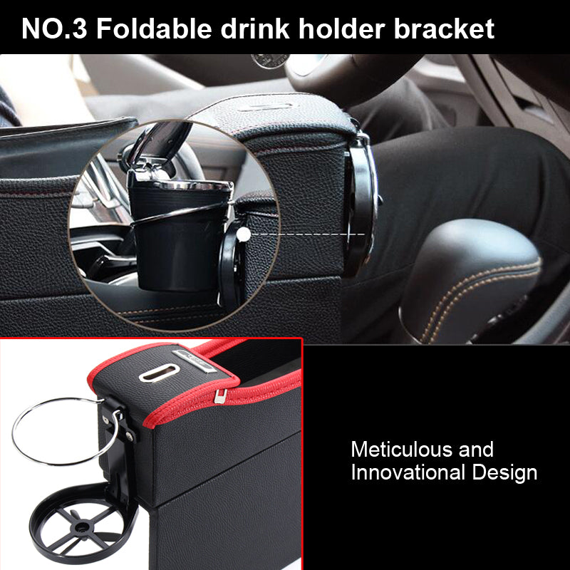 Car Auto Black PU Seat Storage Box Catcher Gap Filler Cup Holder