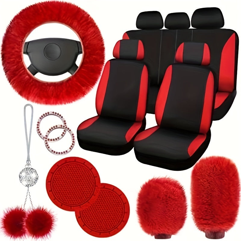 17-piece Combination Car Seat Cover Plush Pendant Steering Wheel Cover Handbrake