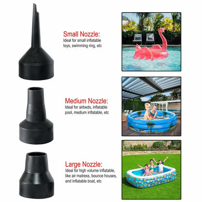 Electric Air Pump Camping Bed Mattress Pool Inflator Blower 3 Nozzles US Plug