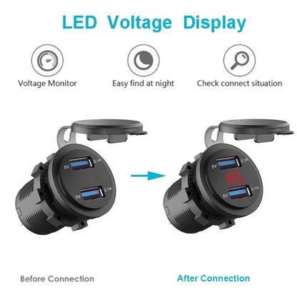 Car 2 Port Dual USB Charger Socket Power Outlet  LED Voltmeter 4.2A